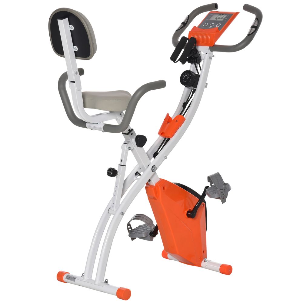 2-In-1 Upright Exercise Bike 8-Level Adjustable with Pulse Sensor Orange HOMCOM