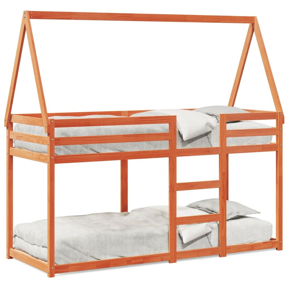 vidaXL Bunk Bed with Roof Wax Brown 90x200 cm Solid Wood Pine vidaXL