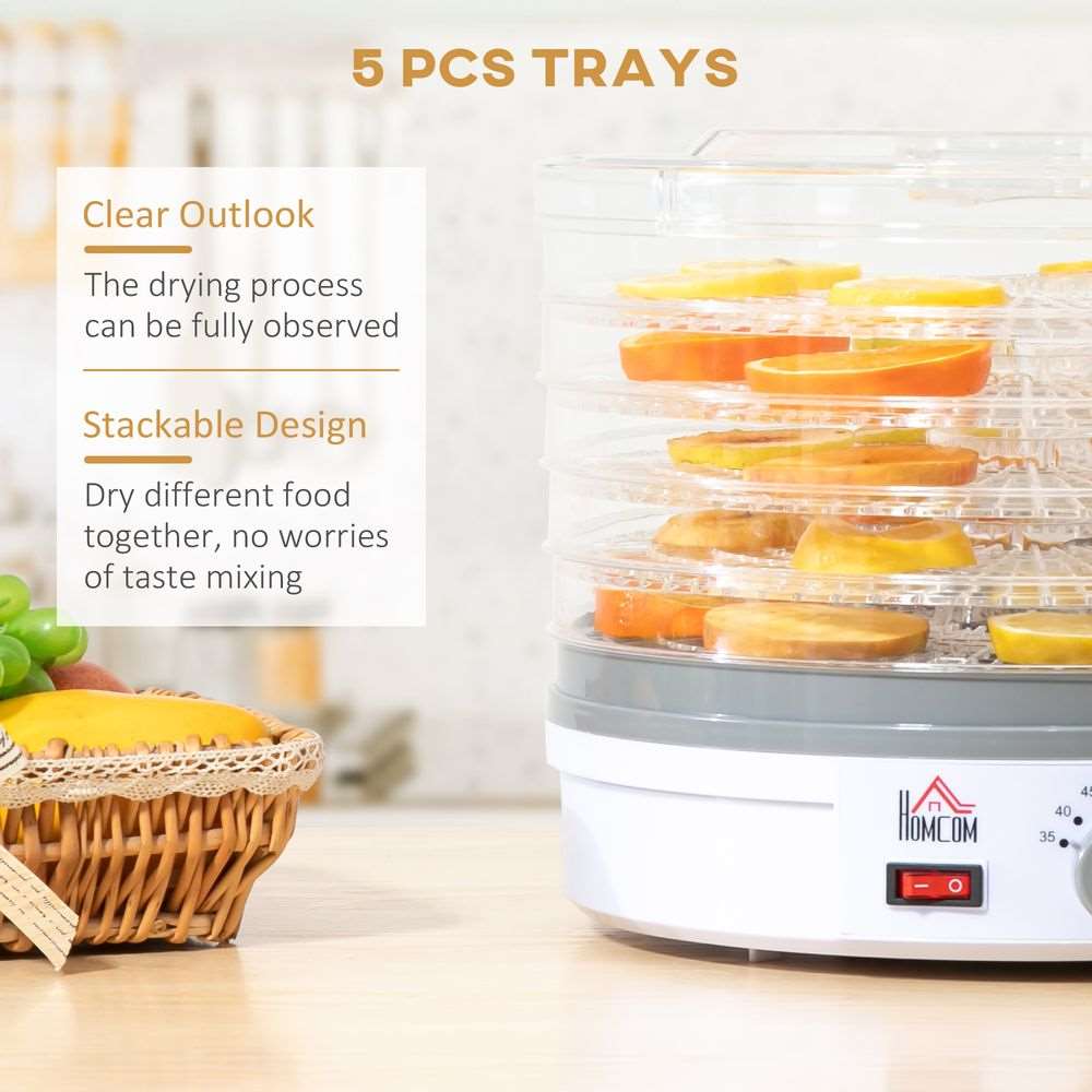 5 Tier Food Dehydrator 245W Stainless Steel Food Dryer Machine Timer LCD White HOMCOM