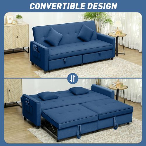 HOMCOM Reversible L-Shaped Sectional Sofa Bed with Cushions, Blue HOMCOM