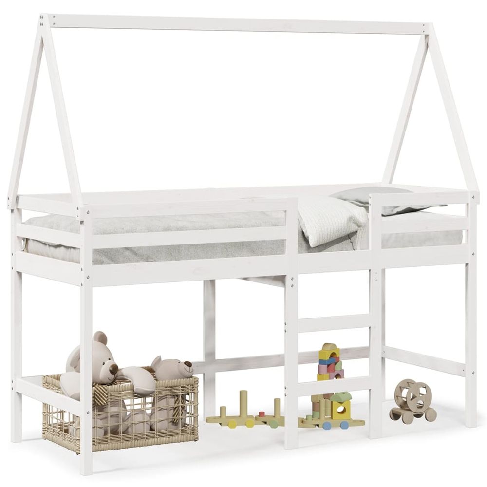 vidaXL Loft Bed with Ladder and Roof 90x200 cm Solid Wood Pine white vidaXL