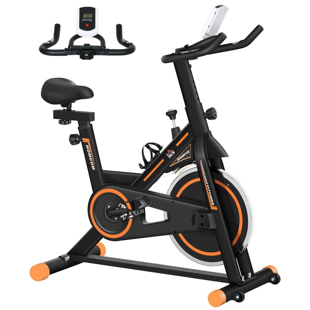 HOMCOM Exercise Bike Indoor Cycling w/ LCD Display, Heart Rate Sensor, Orange HOMCOM