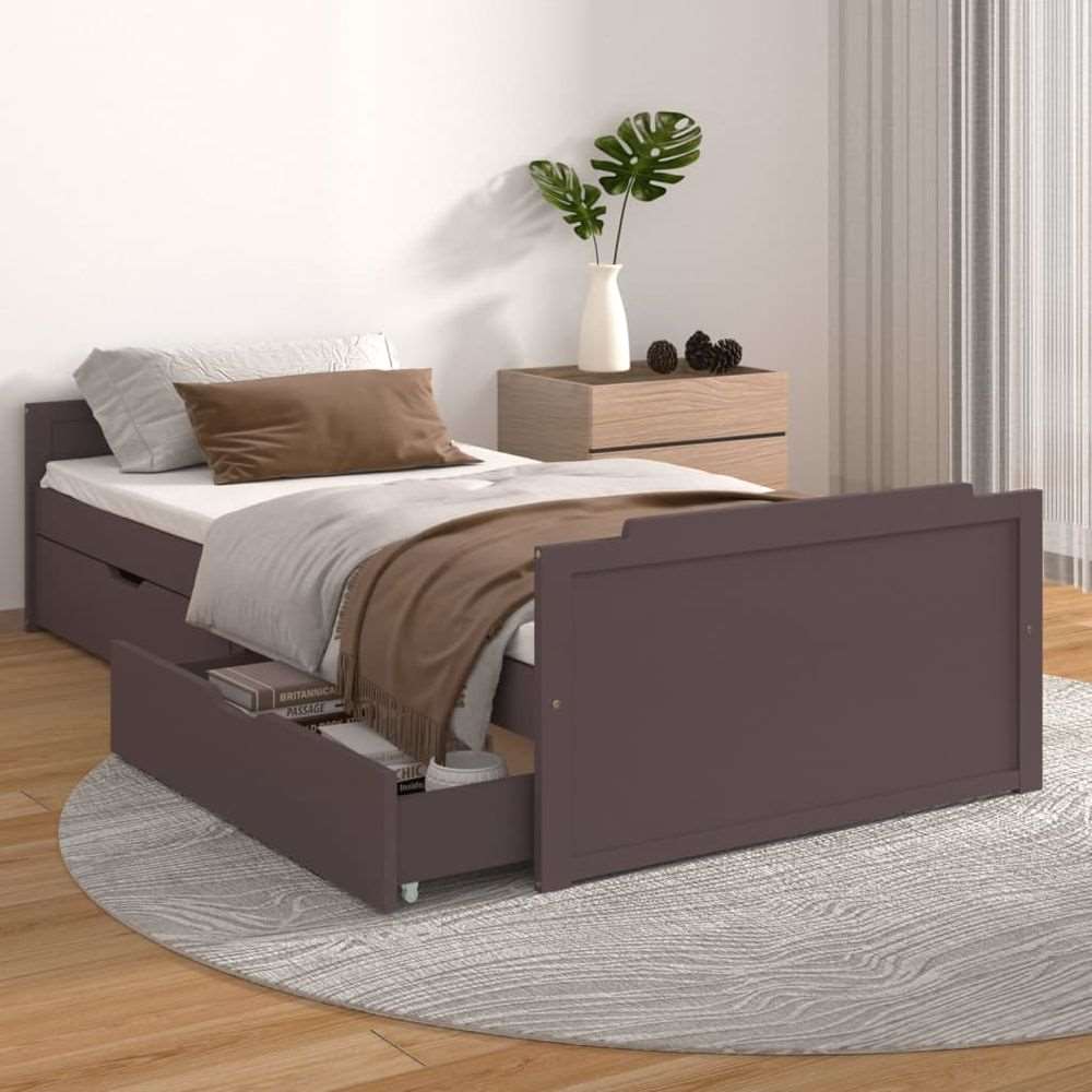 vidaXL Bed Frame with Drawers Solid Wood Pine 90x200 cm dark brown vidaXL