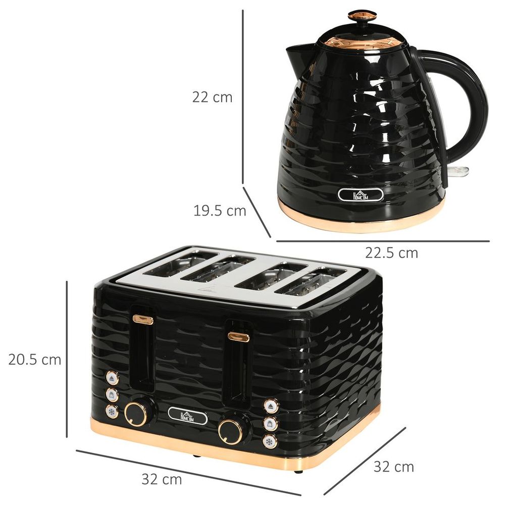 HOMCOM Kettle and Toaster Set 1.7L Rapid Boil Kettle & 4 Slice Toaster Black HOMCOM