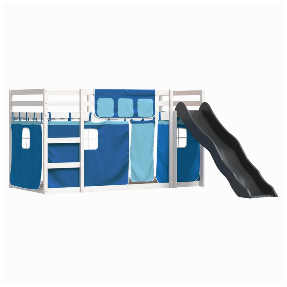 vidaXL Bunk Bed with Slide and Curtains Blue 90x200 cm vidaXL