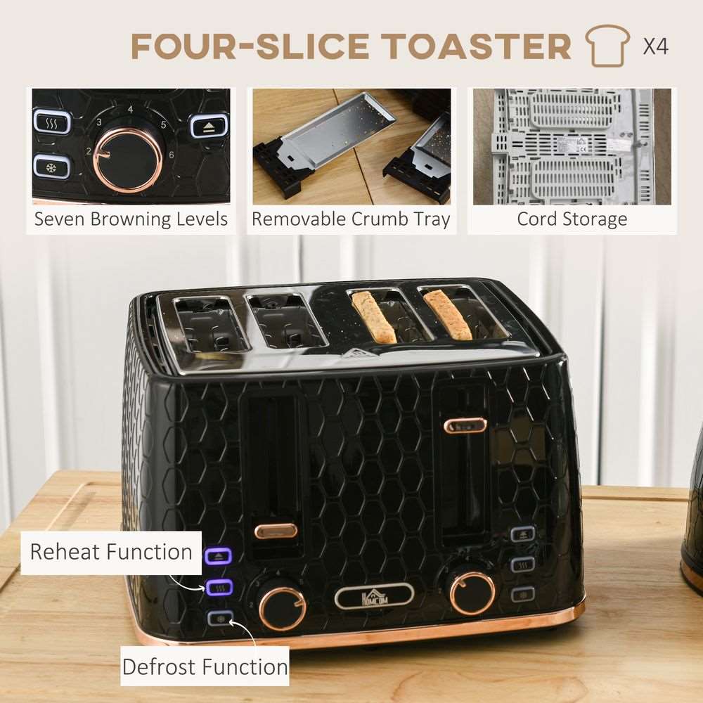 HOMCOM Kettle and Toaster Set 1.7L Fast Boil Kettle & 2 Slice Toaster Set Black HOMCOM