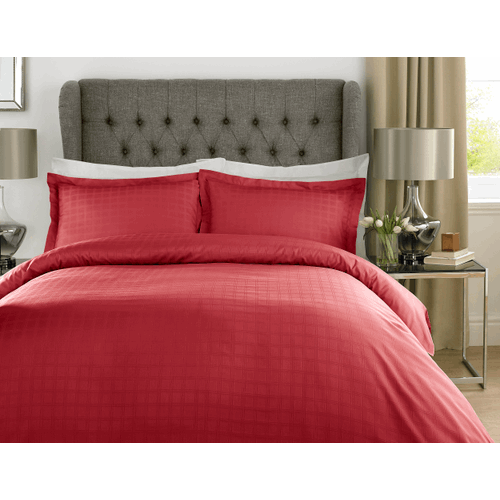 400TC - 100% Cotton Satin Stripe Check Duvet Set Red Unbranded