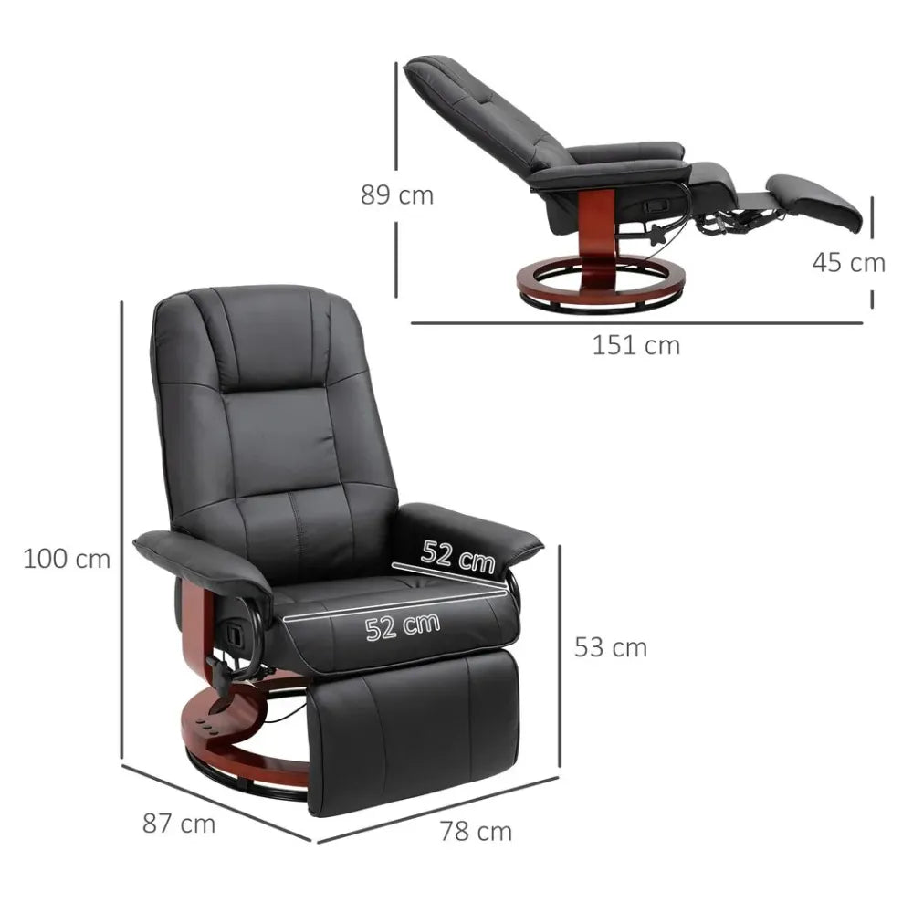 Ergonomic Recliner Sofa Chair PU Leather Armchair Lounger with Footrest, Black Unbranded