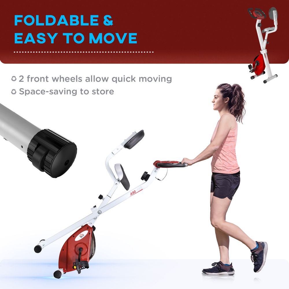 Magnetic Resistance Exercise Bike Foldable LCD Adjustable Seat Red HOMCOM Unbranded