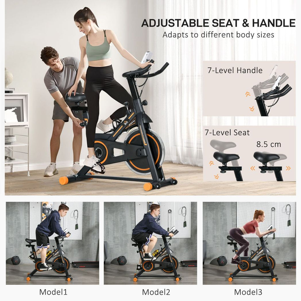 HOMCOM Exercise Bike Indoor Cycling w/ LCD Display, Heart Rate Sensor, Orange HOMCOM