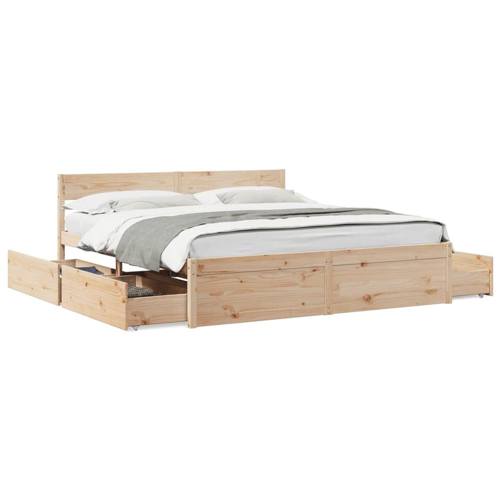 vidaXL Bed Frame with Drawers 180x200 cm Super King Solid Wood Pine vidaXL