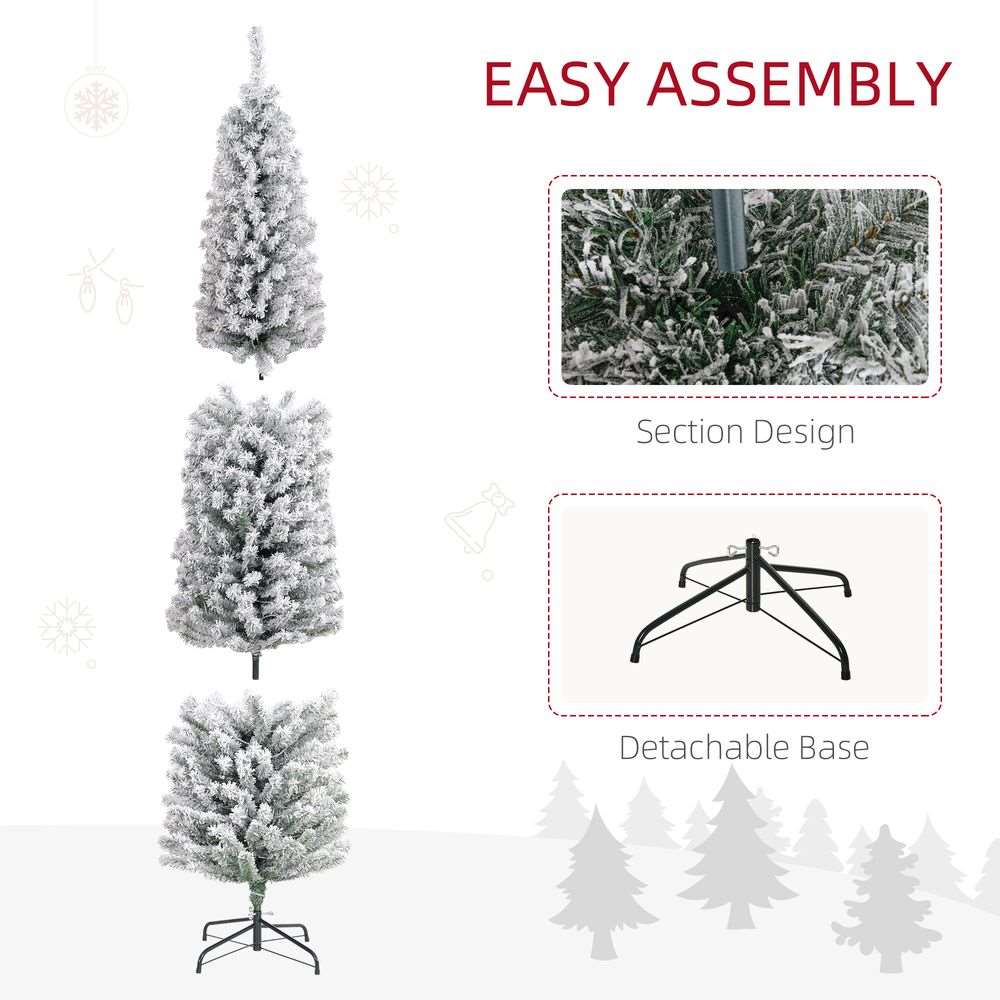 HOMCOM 7' Artificial Christmas Tree with Flocked Tips, LED Lights, Decoration HOMCOM