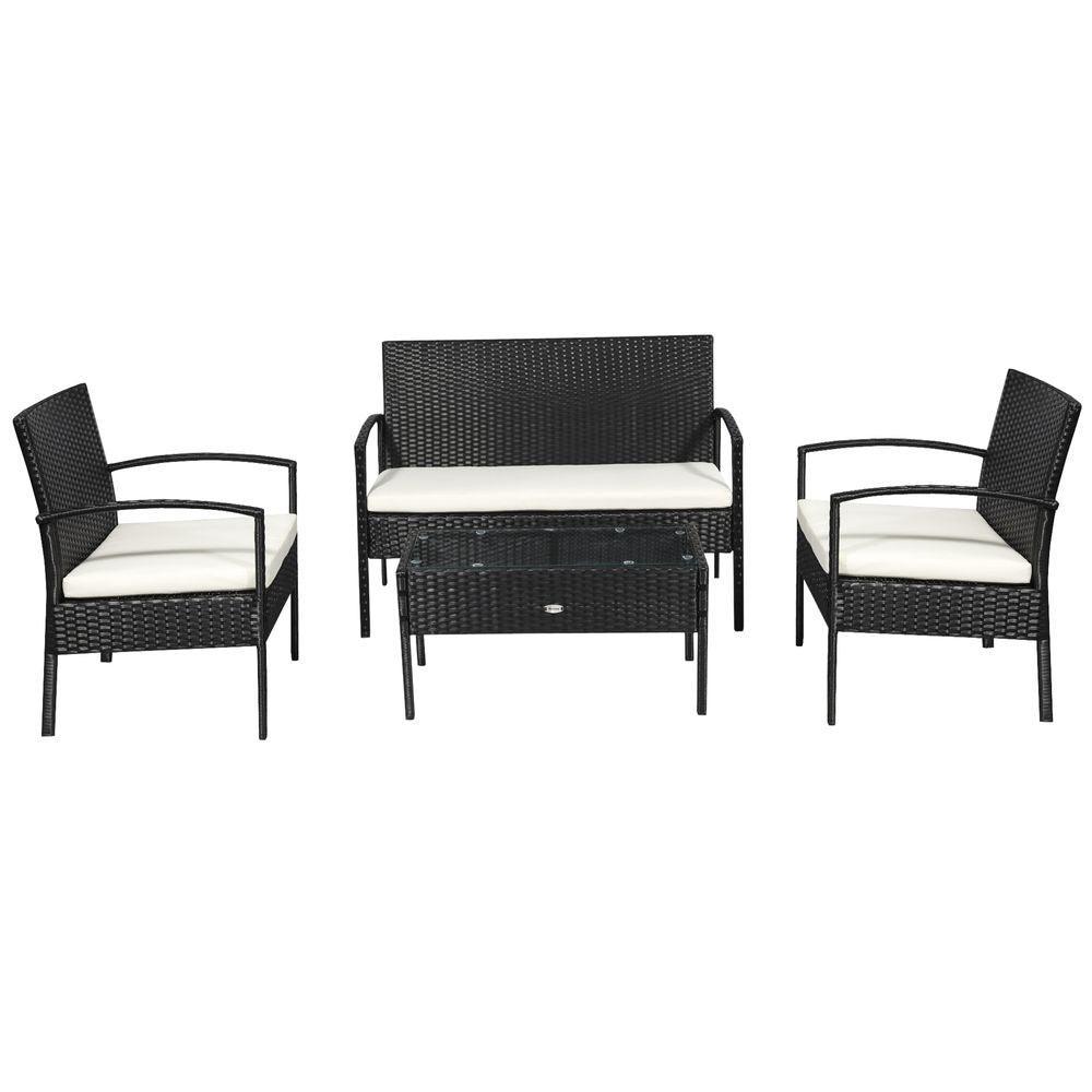 4-Seater Rattan Garden Furniture Set Black Cream Outdoor Patio Bistro Outsunny