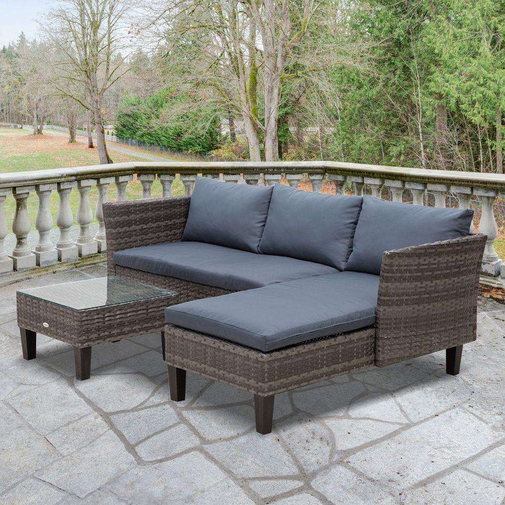 3-Seater Outdoor Garden PE Rattan Furniture Set Grey Outsunny