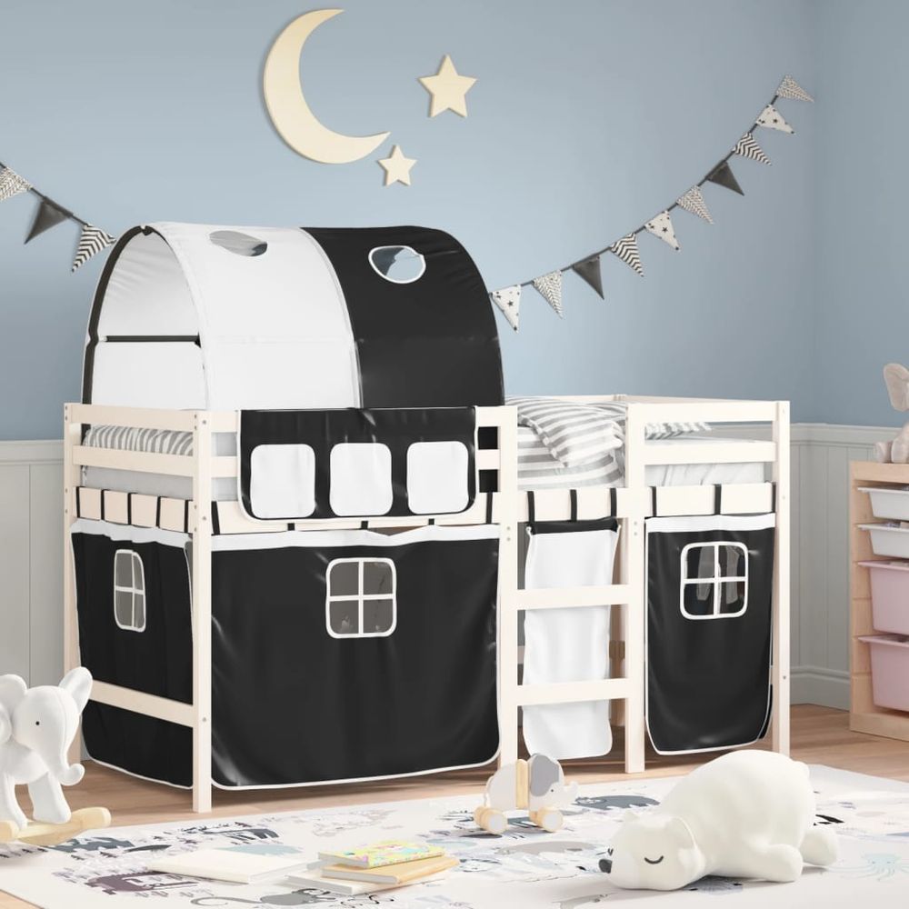 vidaXL Kids' Loft Bed with Tunnel White&Black 80x200 cm Solid Wood Pine white and black vidaXL