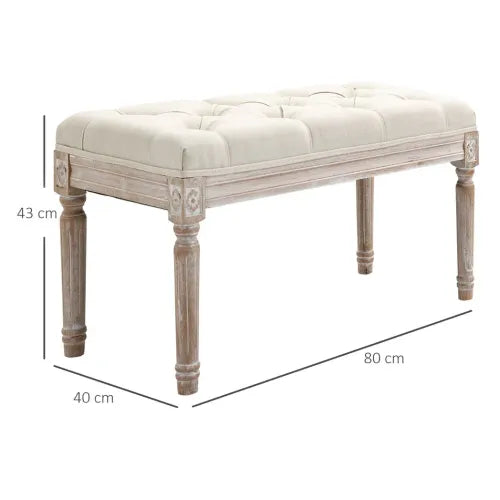 Accent Bench Tufted Upholstered Foot Stool Linen-Touch Fabric Ottoman Beige Unbranded