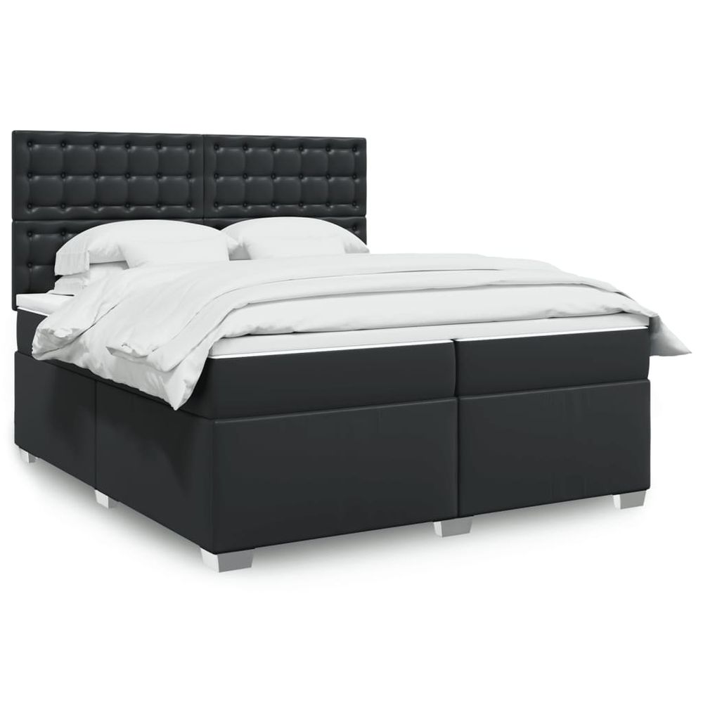 vidaXL Box Spring Bed with Mattress Black 200x200 cm Faux Leather vidaXL