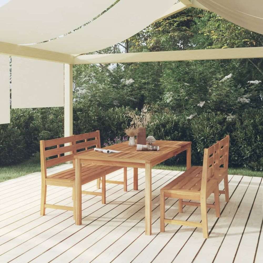 vidaXL 3 Piece Garden Dining Set Solid Wood Teak 2x bench + table 180 cm table length vidaXL