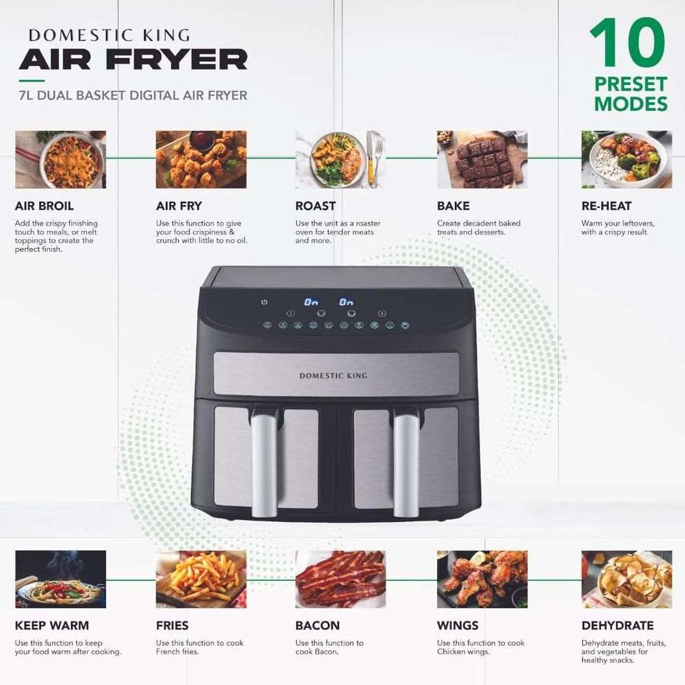 Domestic King 7L Digital Dual Basket 2400W Air Fryer- DK18094 DK