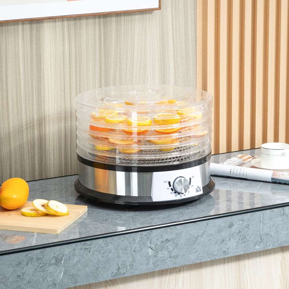 5 Tier Food Dehydrator 250W Stainless Steel Food Dryer Machine Silver HOMCOM