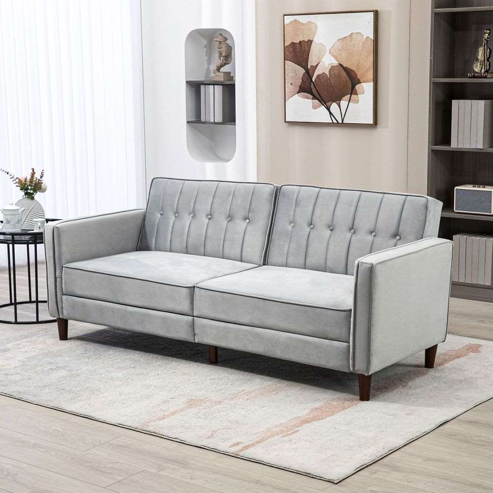 HOMCOM Convertible Sofa Futon Velvet-Touch Tufted Couch Sofa Bed Split Back Grey HOMCOM