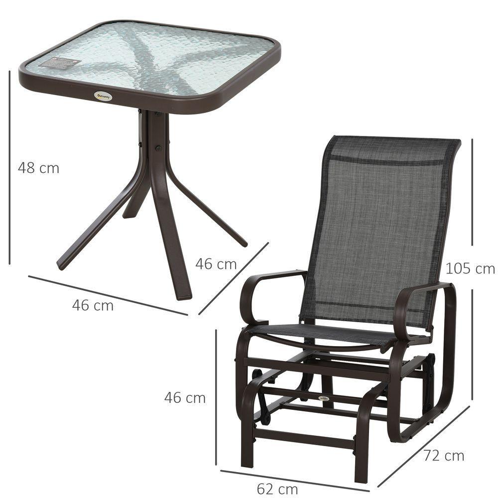 3 piece Outdoor Swing Chair with Tea Table Set, Patio Garden Rocking Furniture Outsunny