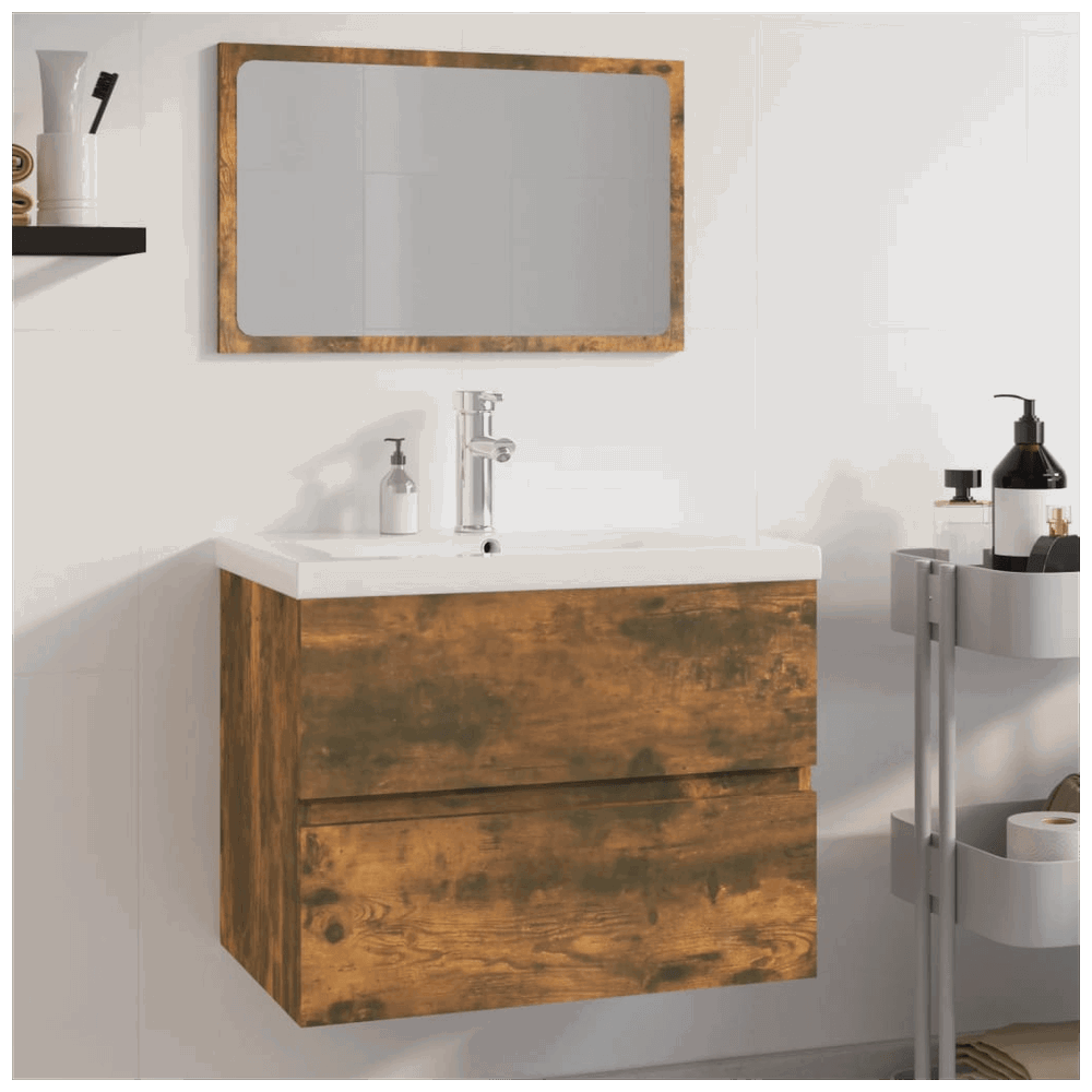 Bathroom Furniture Set Smoked Oak Engineered Wood vidaXL