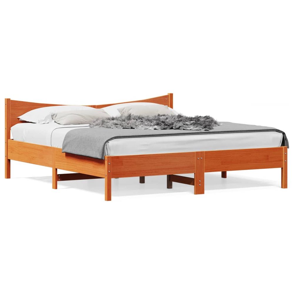 vidaXL Bed Frame with Headboard 200x200 cm Solid Wood Pine wax brown vidaXL