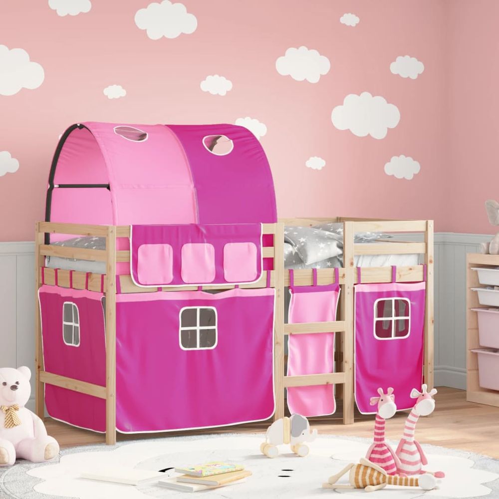 vidaXL Kids' Loft Bed with Tunnel White&Black 80x200 cm Solid Wood Pine pink vidaXL