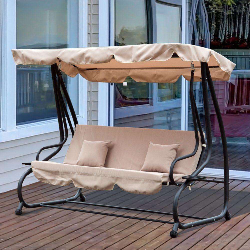 3 Seater Garden Swing Chair Convertible Chair Bench Garden Hammock Outsunny