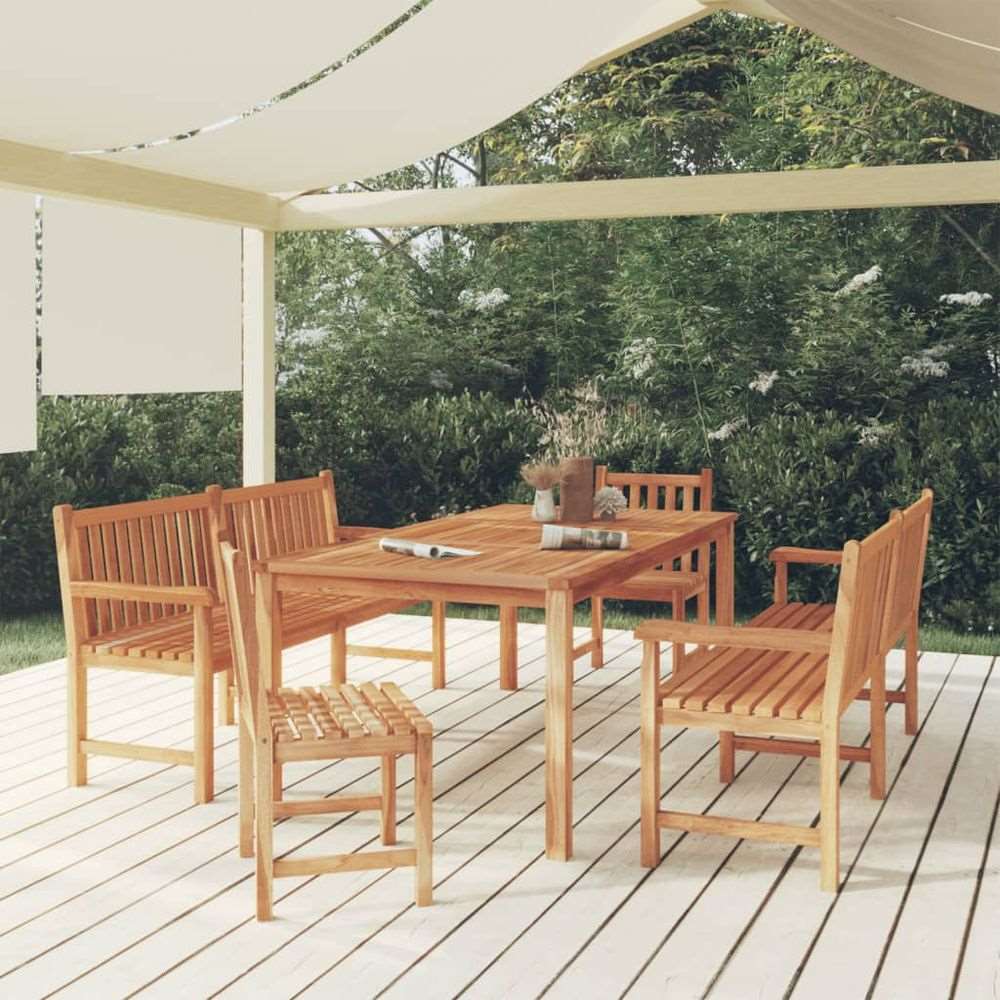 vidaXL 3 Piece Garden Dining Set Solid Wood Teak 2x bench + 2x chair + table vidaXL