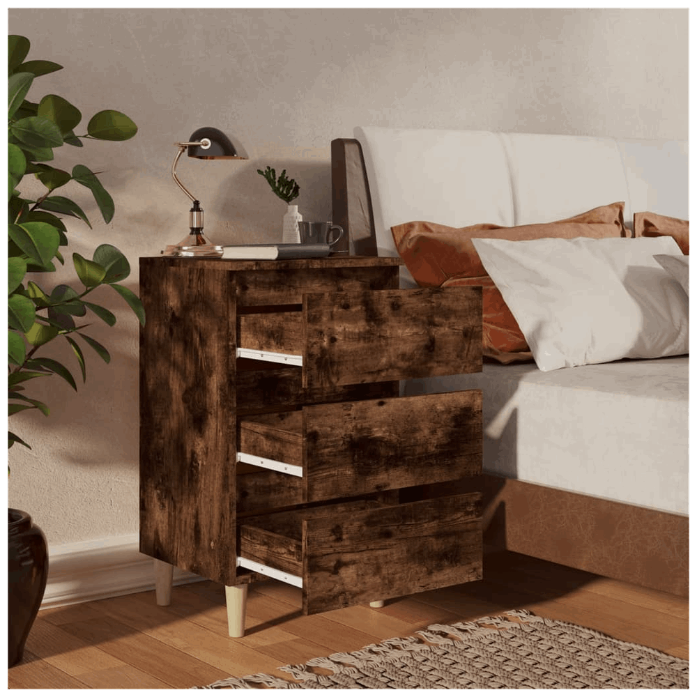 vidaXL Bed Cabinet with Solid Wood Legs Smoked Oak 40x35x69 cm vidaXL