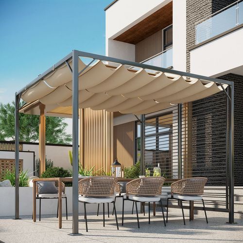 Metal Pergola Patio Sun Shelter Grape Tent Retractable Canopy UV Cut Outsunny
