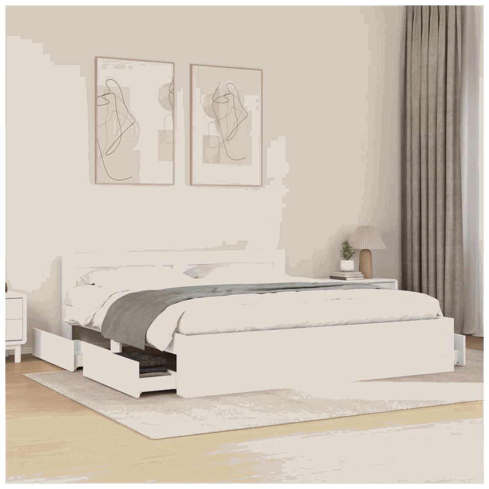 vidaXL Bed Frame with Headboard White 200x200 cm Engineered Wood vidaXL