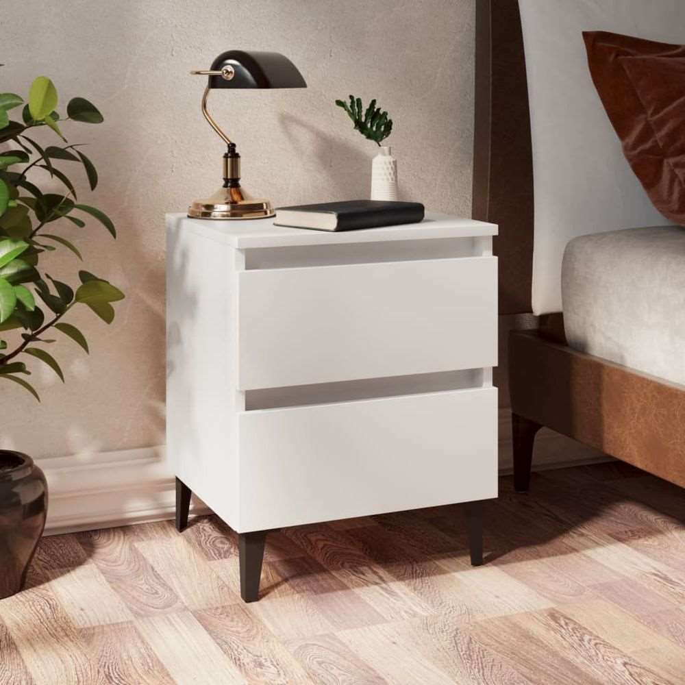 vidaXL Bed Cabinet with Metal Legs Smoked Oak 40x35x50 cm vidaXL