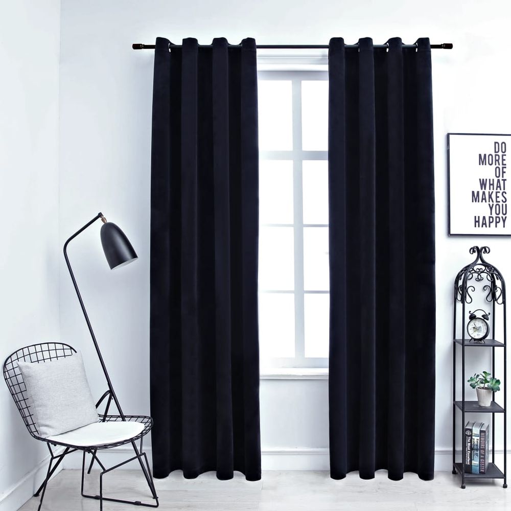 vidaXL Blackout Curtains with Rings 2 pcs Velvet Black 140x175 cm 140 x 175 cm vidaXL