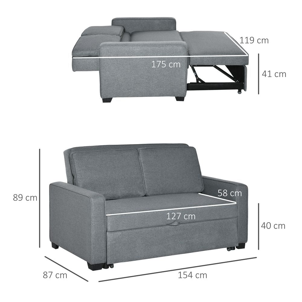 HOMCOM Modern 2 Seater Sofa Bed Click Clack Couch Sleeper for Living Room Grey HOMCOM