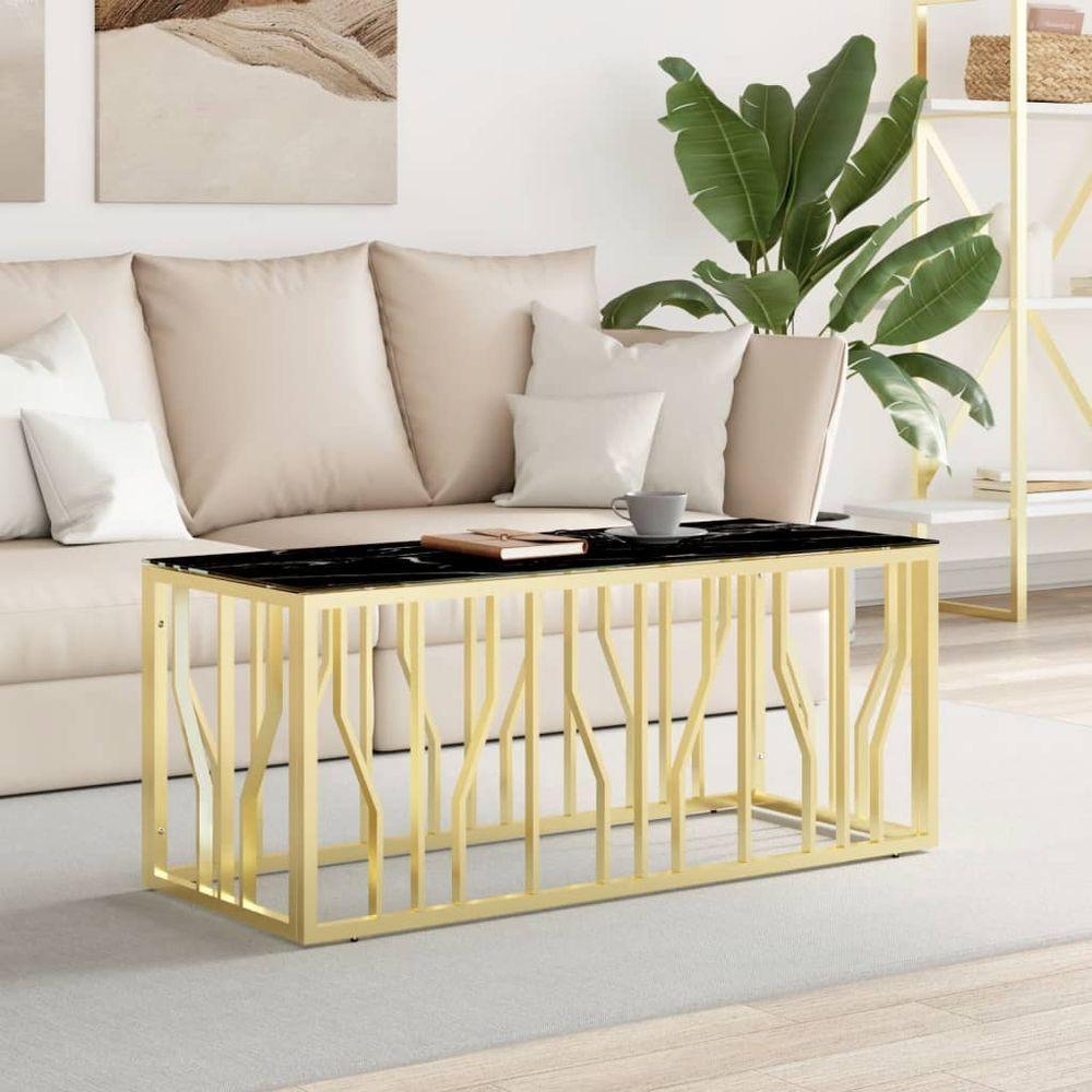 vidaXL Coffee Table 110x45x45 cm Stainless Steel and Glass gold and black glass vidaXL