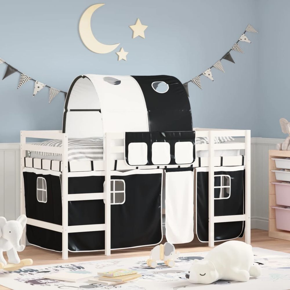 vidaXL Kids' Loft Bed with Tunnel White&Black 80x200cm Solid Wood Pine white and black vidaXL