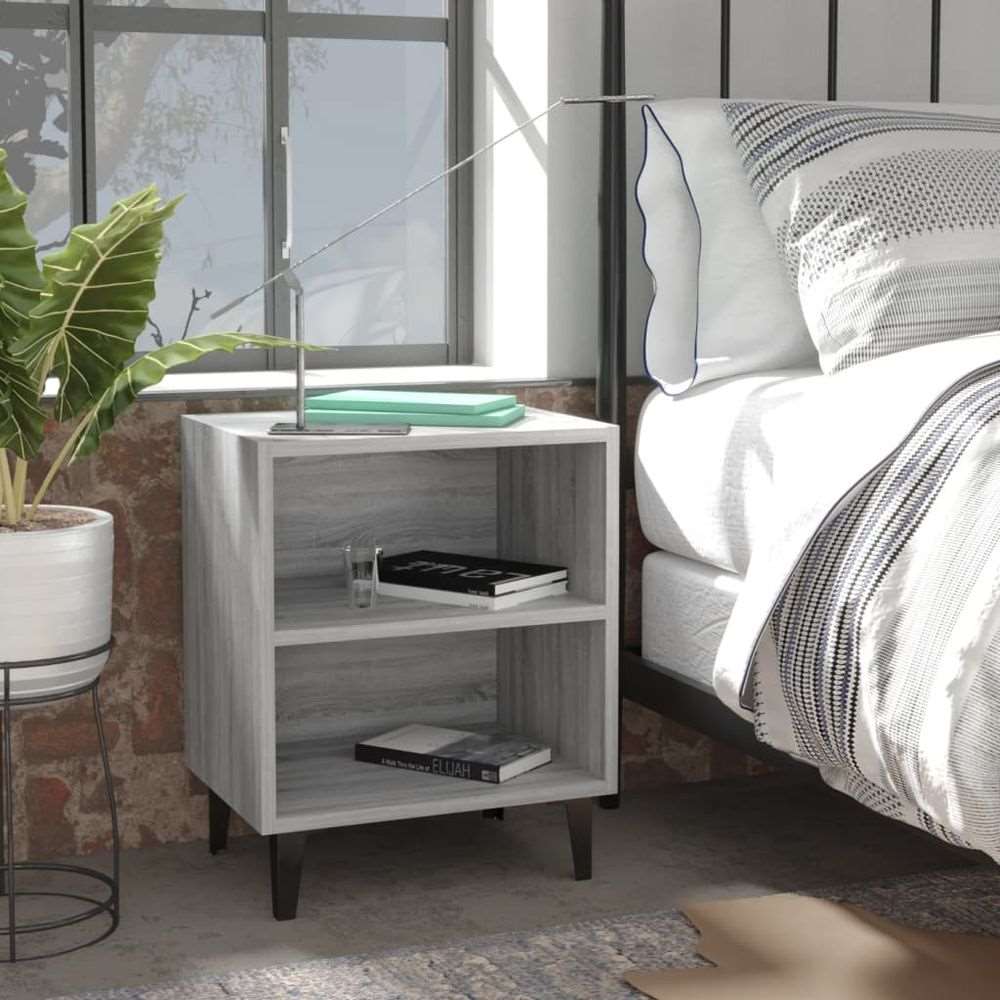 vidaXL Bed Cabinet with Metal Legs Smoked Oak 40x30x50 cm vidaXL