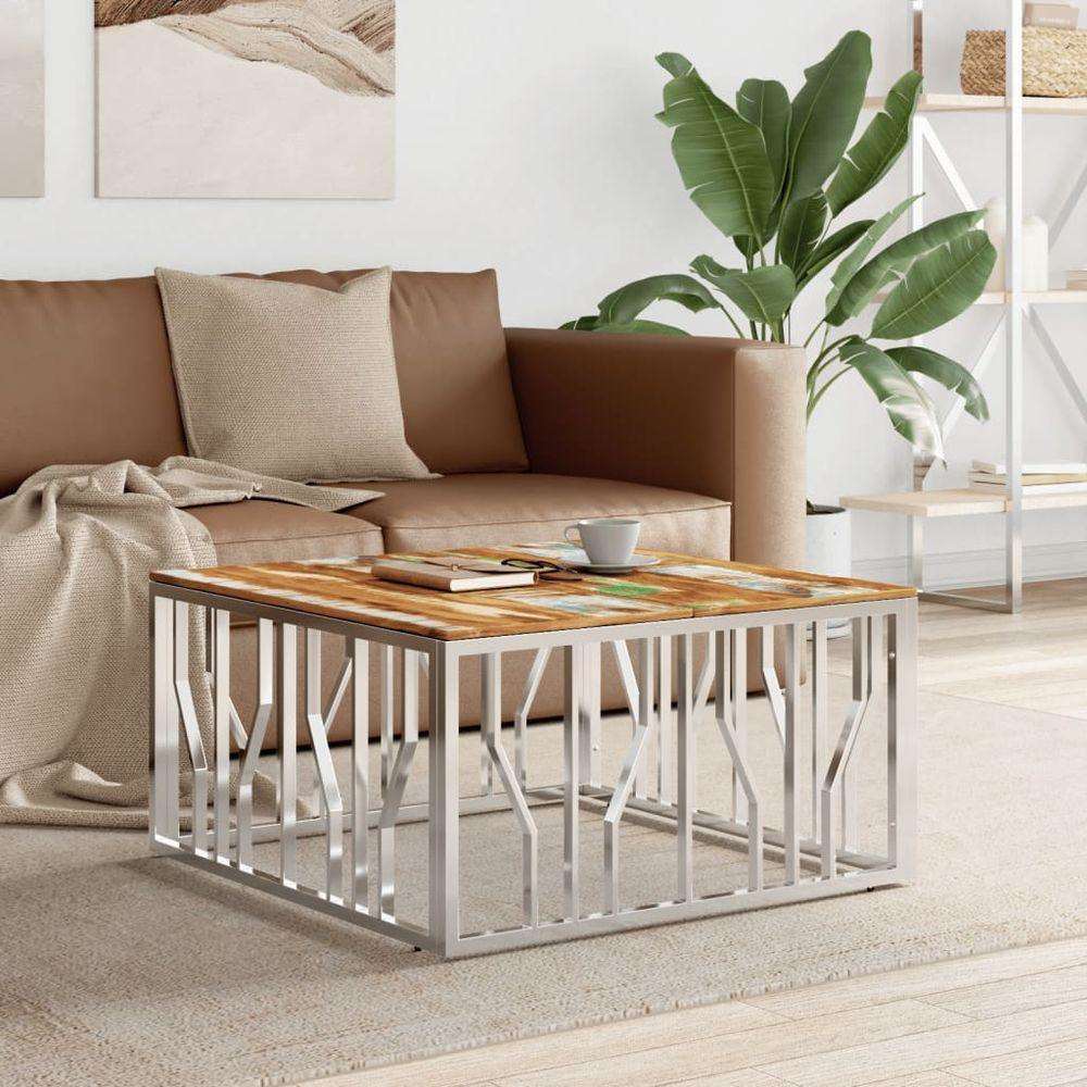 vidaXL Coffee Table 80x80x40 cm Stainless Steel and Glass silver and brown wood vidaXL