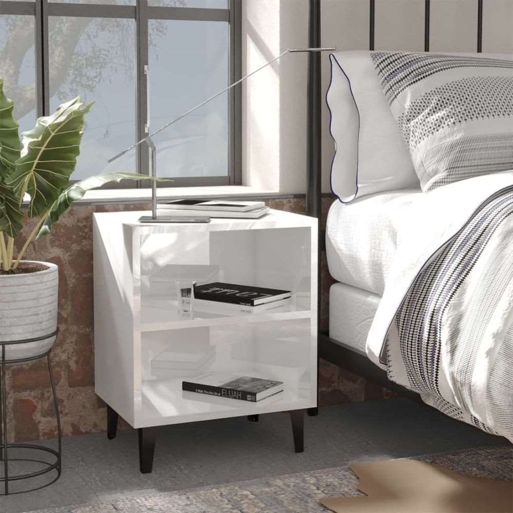 vidaXL Bed Cabinet with Metal Legs Smoked Oak 40x30x50 cm vidaXL