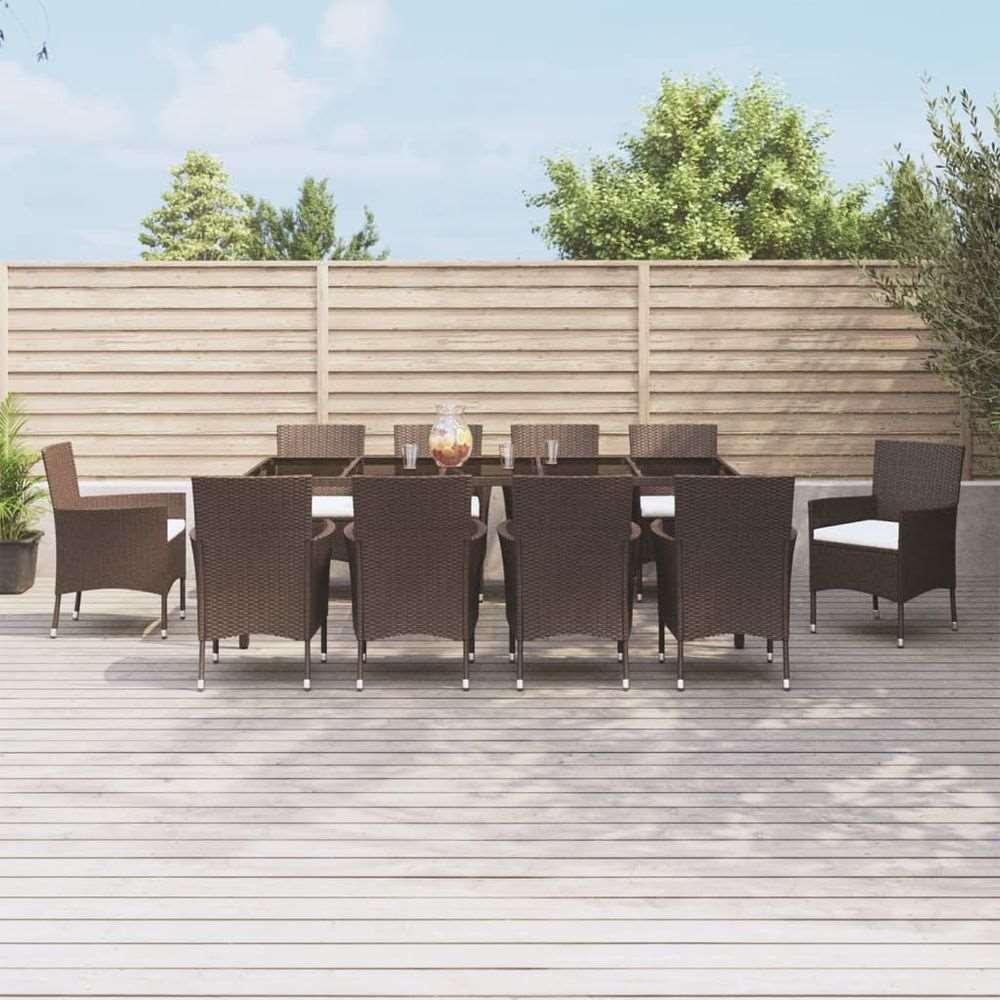 vidaXL 11 Piece Garden Dining Set with Cushions Brown Poly Rattan vidaXL