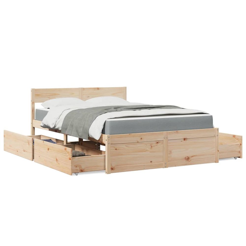 vidaXL Bed with Drawers and Mattress 120x200 cm Solid Wood Pine vidaXL