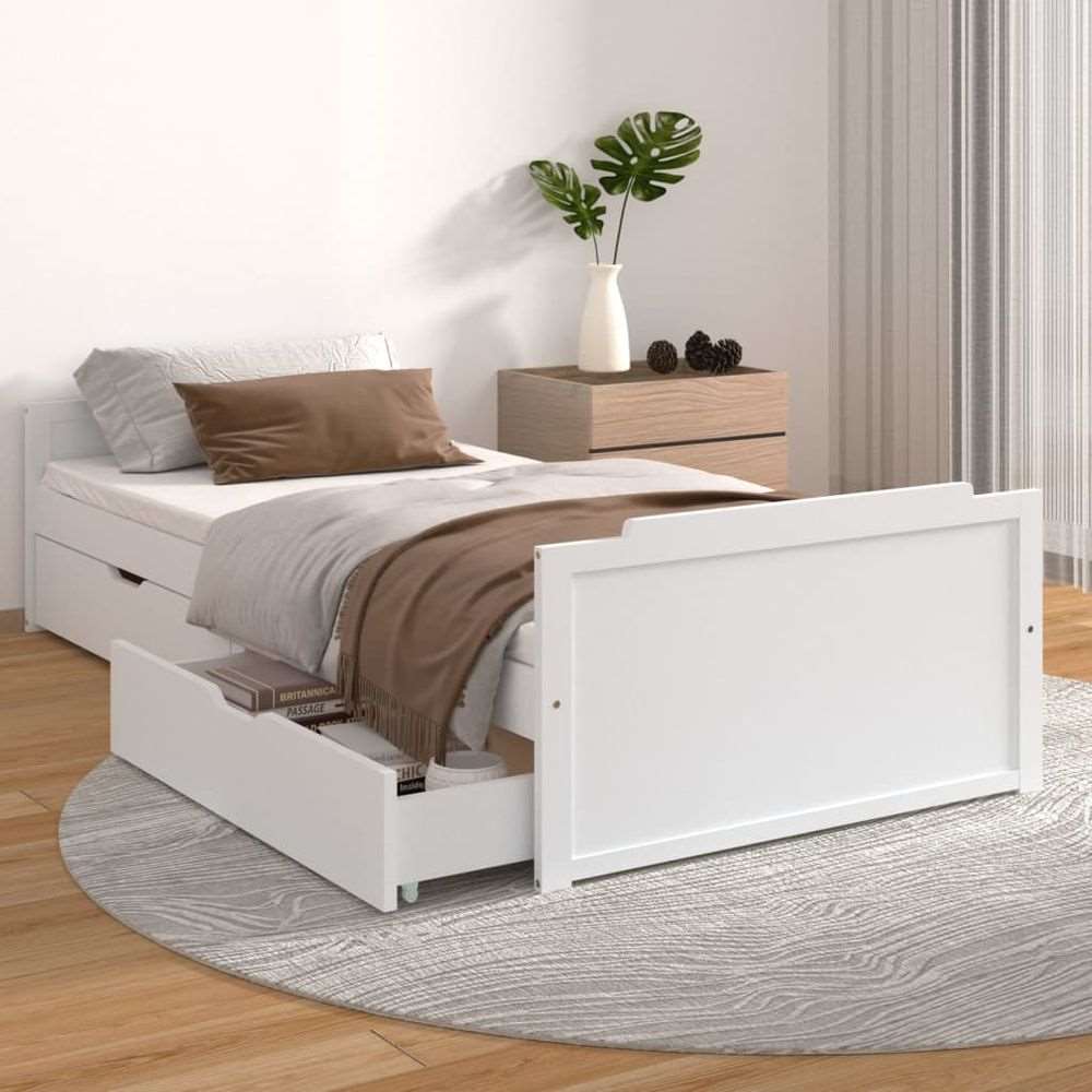 vidaXL Bed Frame with Drawers Solid Wood Pine 90x200 cm white vidaXL