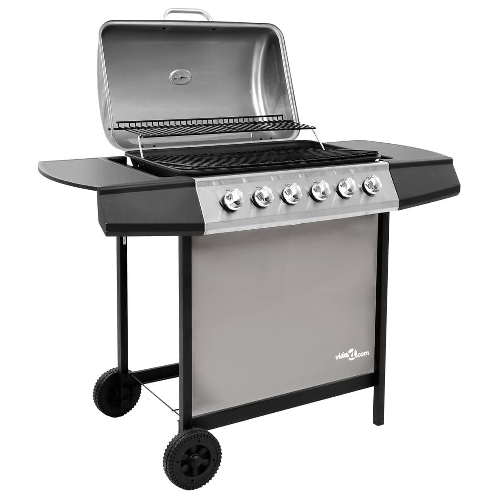 Gas BBQ Grill with 6 Burners Black and Silver (FR/BE/IT/UK/NL only) vidaXL