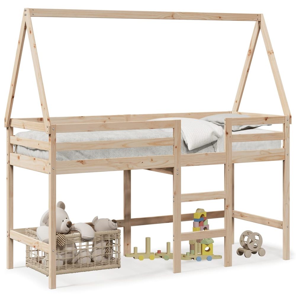 vidaXL Loft Bed with Ladder and Roof 90x200 cm Solid Wood Pine brown vidaXL