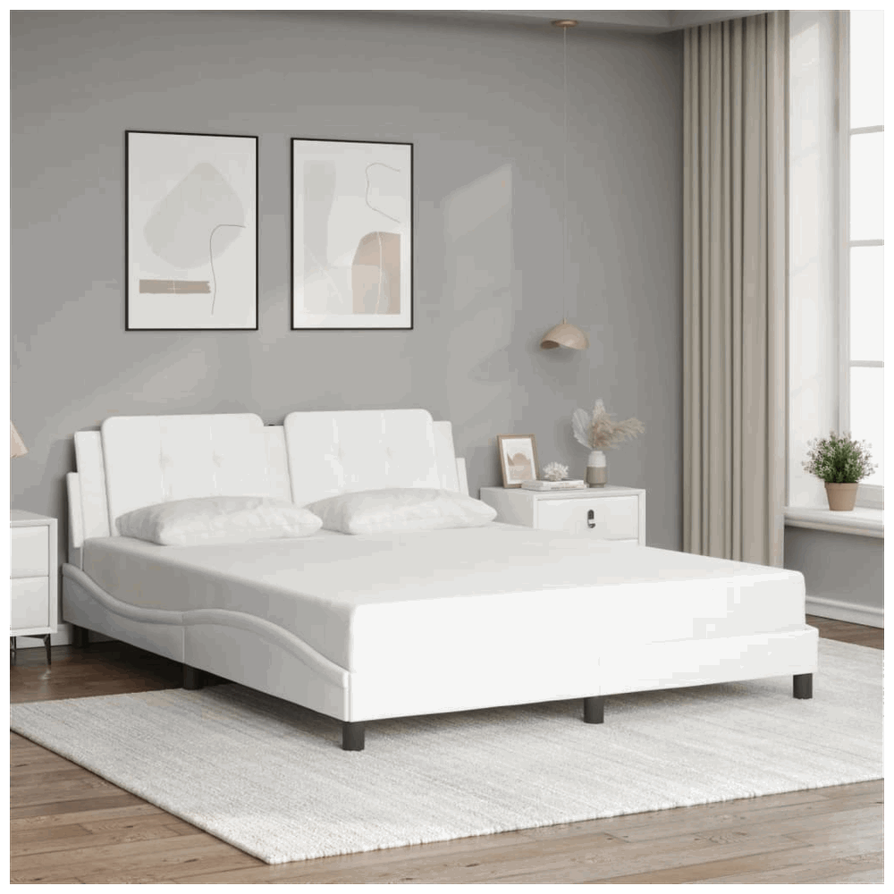 vidaXL Bed Frame with LED Lights White 160x200 cm Faux Leather vidaXL