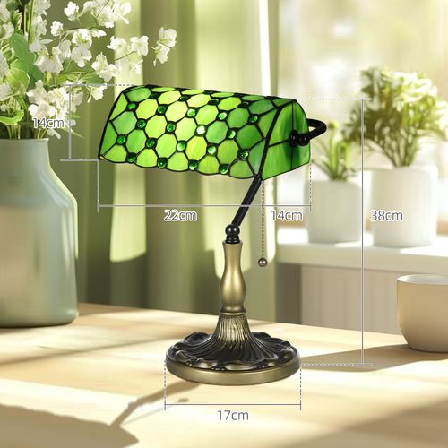 HOMCOM Stained Glass Table Lamp, for Bedroom Bedside, Bulb not Included HOMCOM