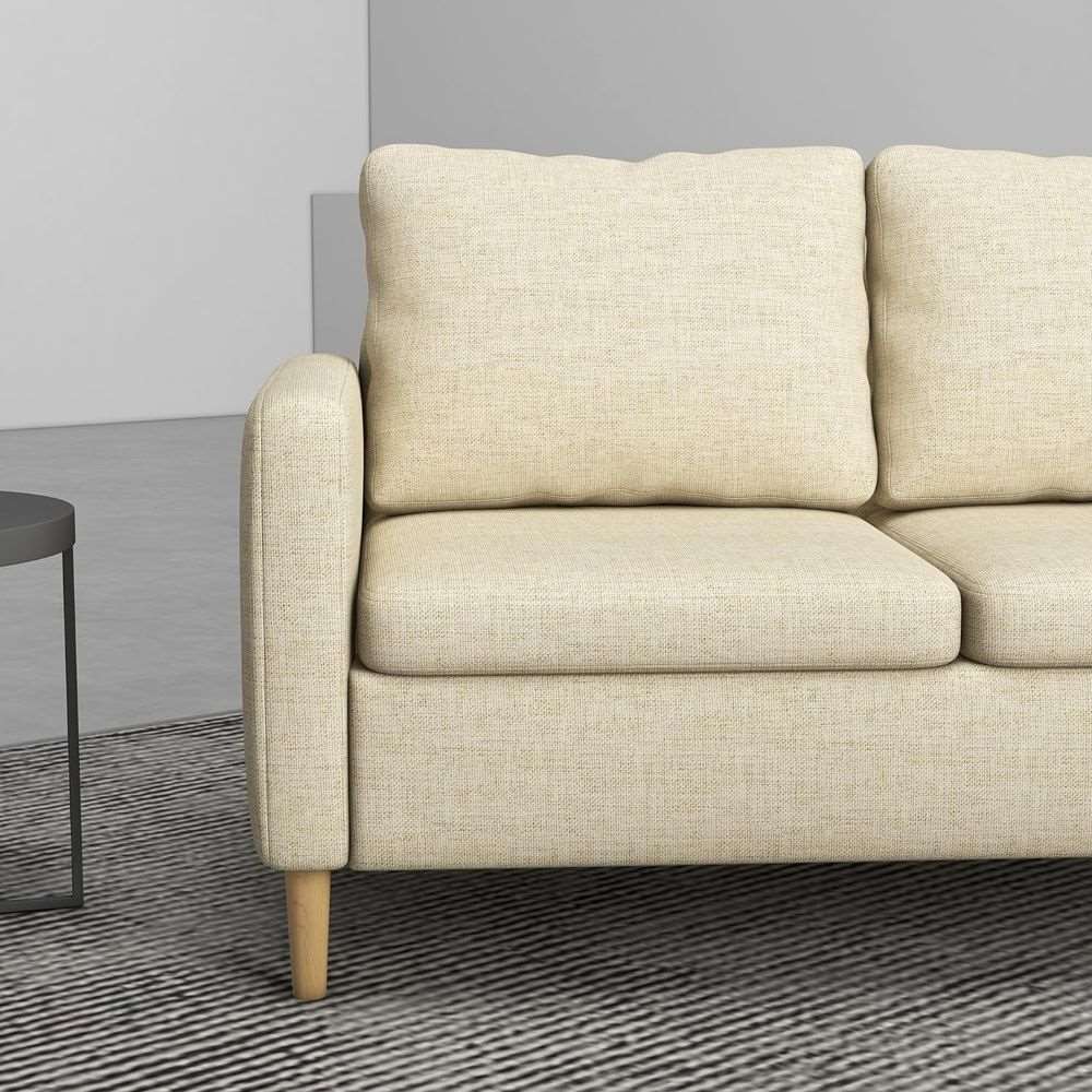 HOMCOM 2 Seater Sofa Modern Fabric Couch with Wood Legs and 2 Pockets Beige HOMCOM